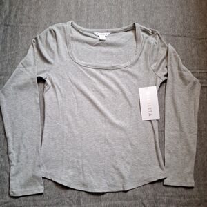 Athleta Signature Rib Square Neck Top.Gray Long Sleeve Size M